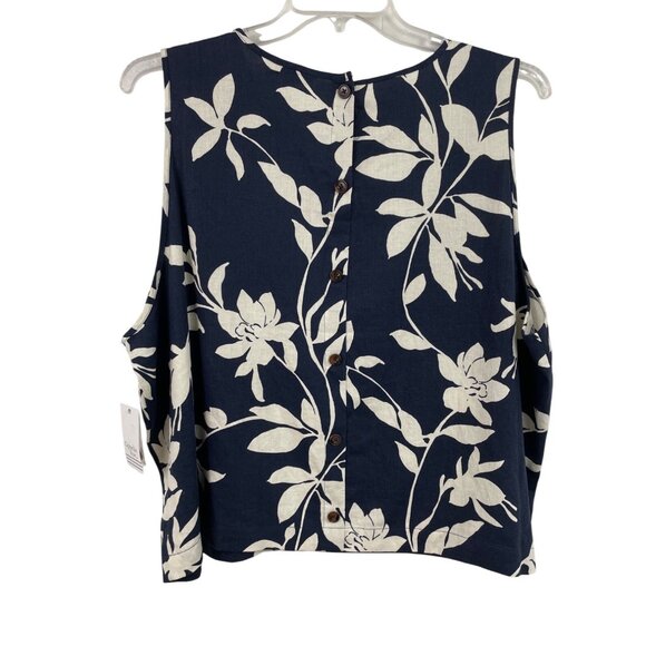 Ophelia Roe Womens 3X Navy & White Floral Print Sleeveless Button Back Top - Picture 2 of 10